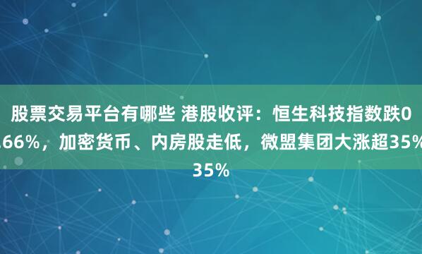 股票交易平台有哪些 港股收评：恒生科技指数跌0.66%，加密货币、内房股走低，微盟集团大涨超35%