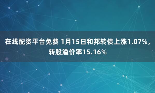 在线配资平台免费 1月15日和邦转债上涨1.07%，转股溢价率15.16%