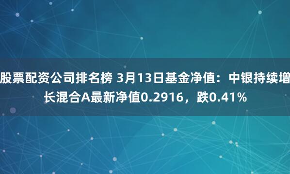 股票配资公司排名榜 3月13日基金净值：中银持续增长混合A最新净值0.2916，跌0.41%